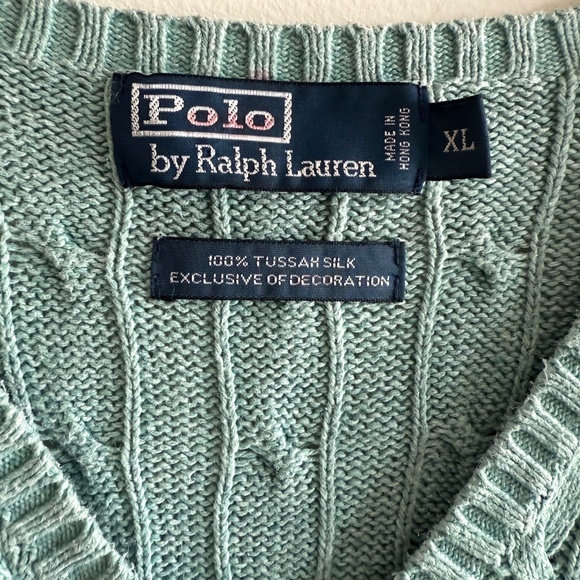 Vintage Polo Ralph Lauren Silk Cable Knit Vest XL Teal Preppy Old Money Classic - Picture 3 of 7
